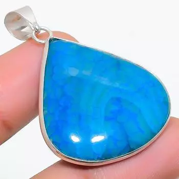 Подвеска из серебра 925 пробы с натуральным голубым друзовым камнем 1,77 дюйма R3u16