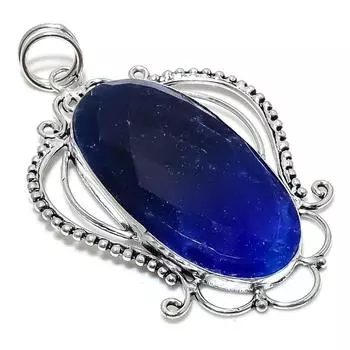 Подвеска из серебра 925 пробы с натуральным драгоценным камнем сапфиром 3,35 дюйма H0H24