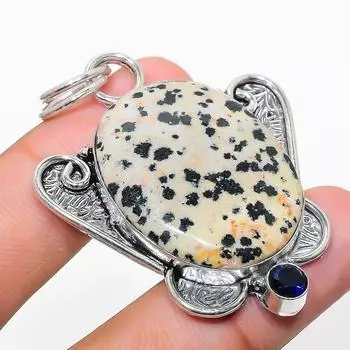 Подвеска из серебра 925 пробы с натуральным далматинским яшмой и голубым топазом 2,17 дюйма u2P98