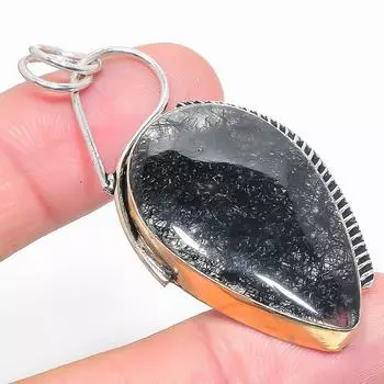 Подвеска из серебра 925 пробы с натуральным черным рутиловым драгоценным камнем двухцветная 2,29 дюйма y4W79