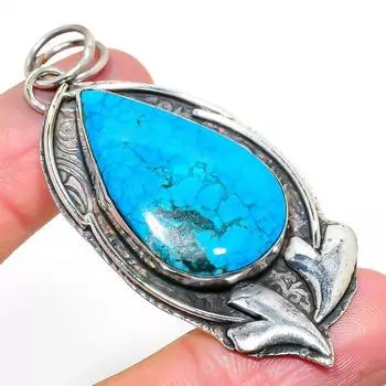 Подвеска из серебра 925 пробы с натуральным тибетским бирюзовым камнем 2,72 дюйма S9D79