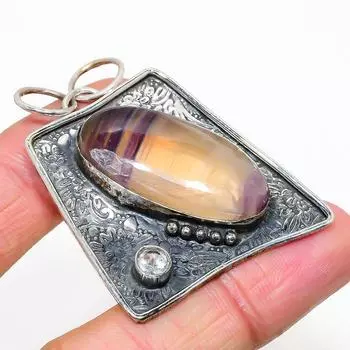 Подвеска из серебра 925 пробы с натуральным флюоритом, белым топазом, 2,09 дюйма, c1h31