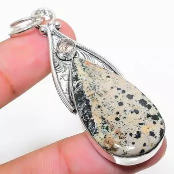 Подвеска из серебра 925 пробы с натуральным далматинским яшмой и морганитом 2,68 дюйма Q2M97