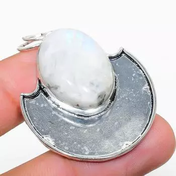 Подвеска из серебра 925 пробы с натуральным радужным лунным камнем 1,89 дюйма Q9N69