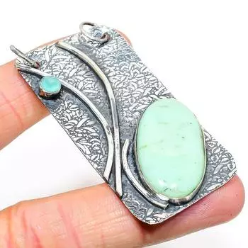 Подвеска из серебра 925 пробы с натуральным хризопразом и халцедоном 2,68 дюйма m9v47