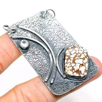 Подвеска из серебра 925 пробы с натуральным диким конем и белым топазом 2,56 дюйма v8p75