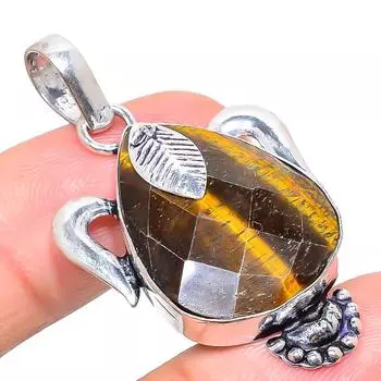 Подвеска из серебра 925 пробы с натуральным ограненным тигровым глазом 1,85 дюйма P4E43