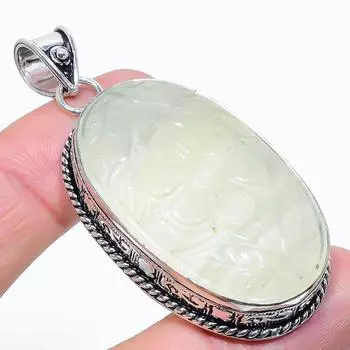 Подвеска из серебра 925 пробы с натуральным пренитом, ручная работа, 2,44 дюйма, a5w02