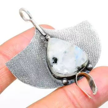 Подвеска из серебра 925 пробы с натуральным радужным лунным камнем 2,48 дюйма h0t60