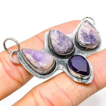 Подвеска из серебра 925 пробы с натуральным камнем Тиффани и аметистом 1,69 дюйма O6N87
