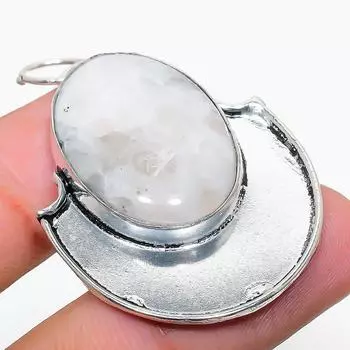 Подвеска из серебра 925 пробы с натуральным радужным лунным камнем 1,81 дюйма b9Q49