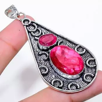 Подвеска из серебра 925 пробы с натуральным рубином, ручная работа, 2,96 дюйма, t6R69