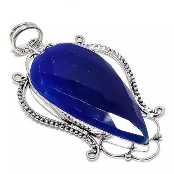 Подвеска из серебра 925 пробы с натуральным драгоценным камнем сапфиром 3,15 дюйма f7u14