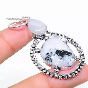 Подвеска из серебра 925 пробы с натуральным радужным лунным камнем 2,56 дюйма W4W46