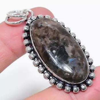 Подвеска из серебра 925 пробы с натуральным драгоценным камнем Ларвикитом 2,29 дюйма A7Z05