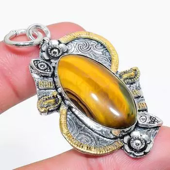 Подвеска из серебра 925 пробы с натуральным двухцветным тигровым глазом 2,36 дюйма m4K22