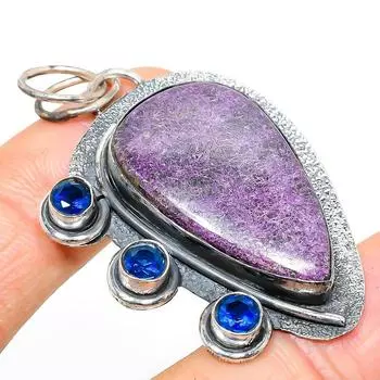 Подвеска из серебра 925 пробы с натуральным пурпуритом, голубым топазом 2,21 дюйма C1N80