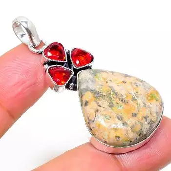 Подвеска из серебра 925 пробы с натуральной кожей леопарда и гранатом 1,97 дюйма k8U55