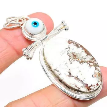 Подвеска из серебра 925 пробы с натуральным диким конем и сглазом 2,72 дюйма g8B03