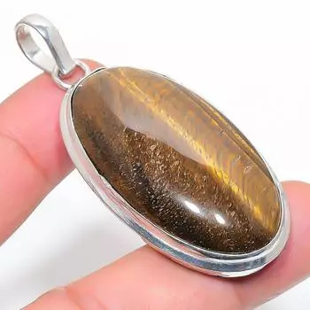 Подвеска из серебра 925 пробы с натуральным тигровым глазом ручной работы 2,40 дюйма K2N90