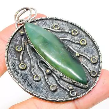 Подвеска из серебра 925 пробы с натуральным нефритом, ручная работа, 2,56 дюйма z9z49