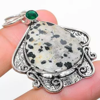 Подвеска из серебра 925 пробы с натуральным далматинским яшмой и диопсидом 2,05 дюйма P9J00