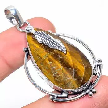 Подвеска из серебра 925 пробы с натуральным тигровым глазом ручной работы 2,32 дюйма F2P50