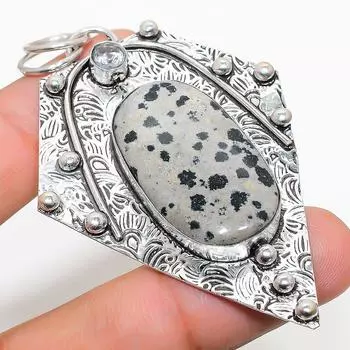 Подвеска из серебра 925 пробы с натуральным далматинским яшмом и белым топазом 2,96 дюйма d3Y21