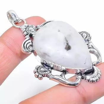 Подвеска из серебра 925 пробы с натуральным радужным лунным камнем 2,36 дюйма M2l98