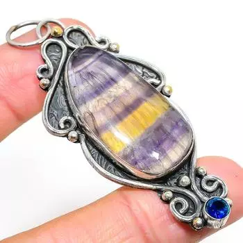 Подвеска из серебра 925 пробы с натуральным флюоритом, голубым топазом 2,96 дюйма G9w90