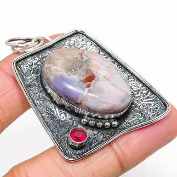 Подвеска из серебра 925 пробы с натуральным камнем Тиффани, гранатом 2,17 дюйма Q7R95