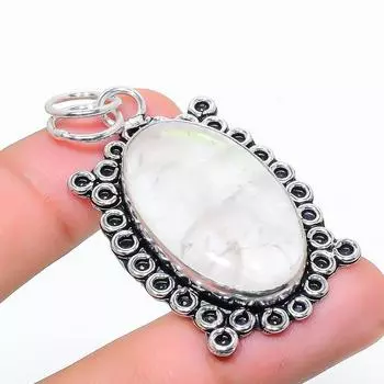 Подвеска из серебра 925 пробы с натуральным радужным лунным камнем 2,17 дюйма q6B47