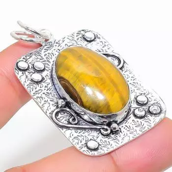 Подвеска из серебра 925 пробы с натуральным тигровым глазом, ручная работа, 2,05 дюйма, G1S17