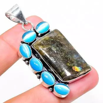 Подвеска из серебра 925 пробы с натуральным лабрадоритом, драгоценным камнем Моналиса 2,29 дюйма T0n71