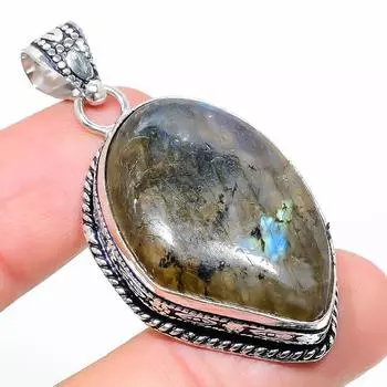 Подвеска из серебра 925 пробы с натуральным лабрадоритом ручной работы 2,09 дюйма c6D10