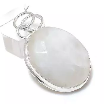 Подвеска из серебра 925 пробы с натуральным радужным лунным камнем 1,85 дюйма Q8h54