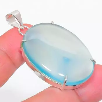 Подвеска из серебра 925 пробы с натуральным аквамариновым халцедоном 1,93 дюйма O8M86