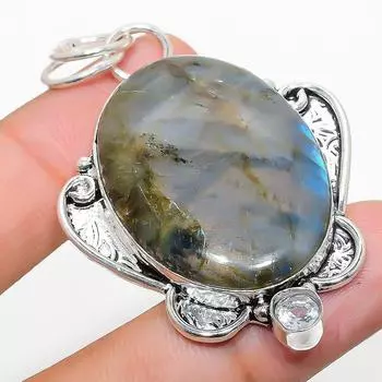 Подвеска из серебра 925 пробы с натуральным лабрадоритом, белым топазом 2,29 дюйма V5T97