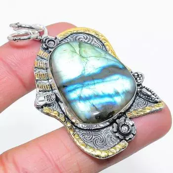 Подвеска из серебра 925 пробы с натуральным двухцветным лабрадоритом 2,44 дюйма G2F76