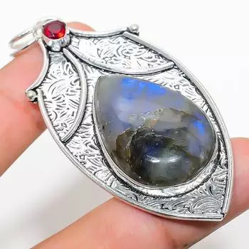 Подвеска из серебра 925 пробы с натуральным лабрадоритом, гранатом 2,96 дюйма H2V87