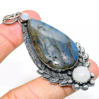 Подвеска из серебра 925 пробы с натуральным лабрадоритом, лунным камнем 3,03 дюйма L5i38