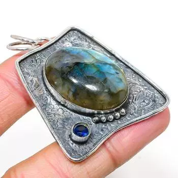 Подвеска из серебра 925 пробы с натуральным лабрадоритом, голубым топазом 2,17 дюйма L4Y44