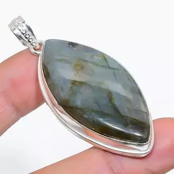 Подвеска из серебра 925 пробы с натуральным лабрадоритом ручной работы 2,36 дюйма Z6L91