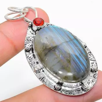 Подвеска из серебра 925 пробы с натуральным лабрадоритом, гранатом 2,48 дюйма i9a39