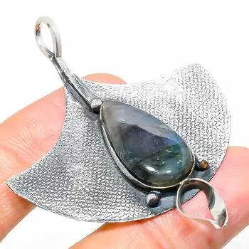 Подвеска из серебра 925 пробы с натуральным лабрадоритом ручной работы 2,48 дюйма c3F42