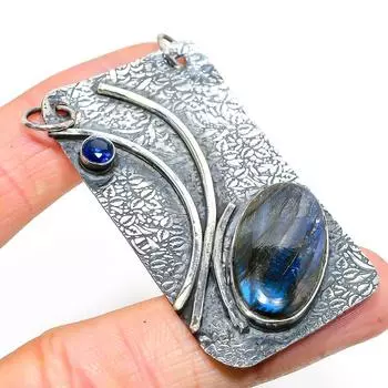 Подвеска из серебра 925 пробы с натуральным лабрадоритом, голубым топазом 2,56 дюйма f5E97