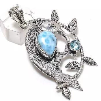 Подвеска из серебра 925 пробы с натуральным ларимаром и топазом 2,56 дюйма F2E11