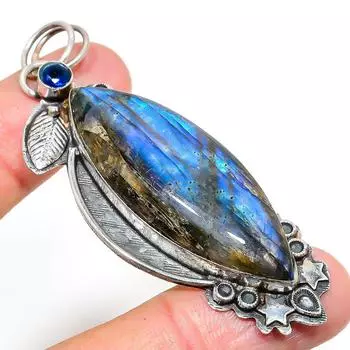 Подвеска из серебра 925 пробы с натуральным лабрадоритом, голубым топазом 2,96 дюйма q8R76