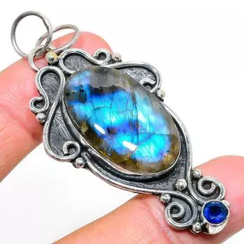 Подвеска из серебра 925 пробы с натуральным лабрадоритом, голубым топазом 2,72 дюйма A7v29