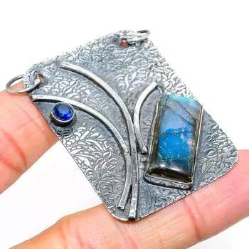 Подвеска из серебра 925 пробы с натуральным лабрадоритом, голубым топазом 2,25 дюйма i0n82